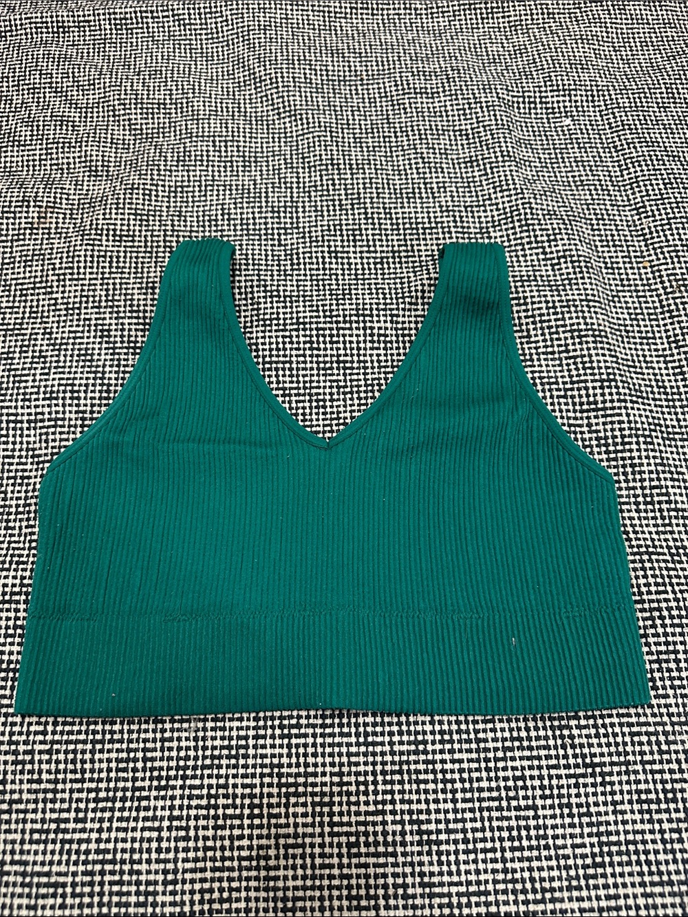 Green Ribbed V-Neck sports bra